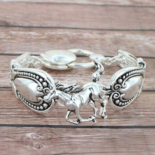 ANTIQUE SILVERTONE HORSE SPOON BRACELET