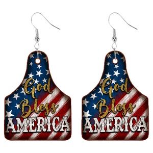 American Flag God Bless AMERICA Drop Earrings